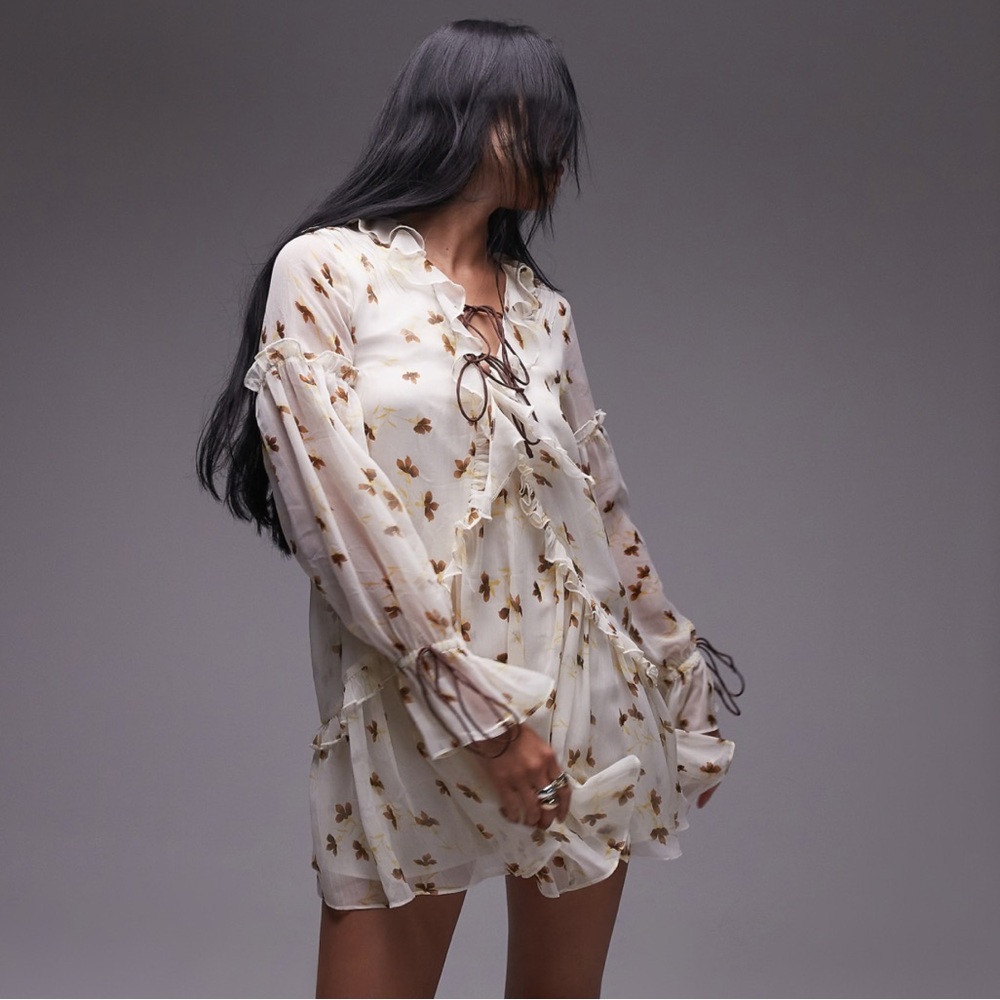 Topshop Poet Sleeve Frill Mini Dress